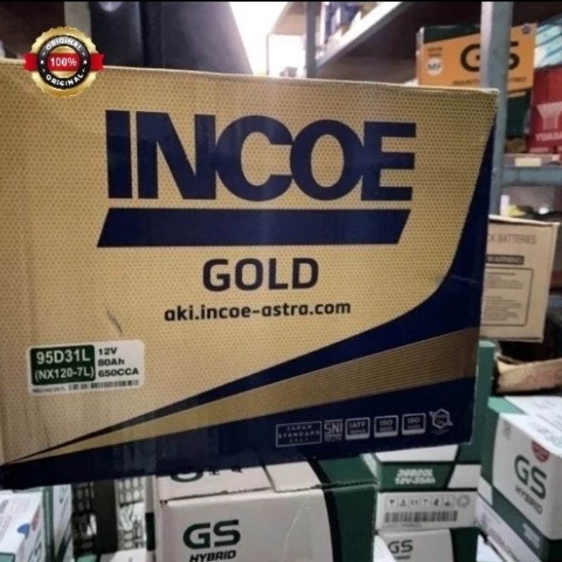 Aki Mobil Incoe Gold NX120-7L / 95D31L 12v 80Ah Accu Basah Siap Pakai