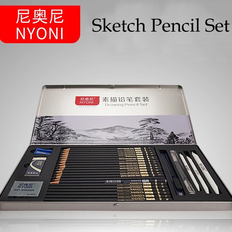 

Model Unik NYONI Drawing Pencil Gambar Set 29 pcs Metal Tin Box Pensil Gambar Lukis Sketsa Lengkap Paket