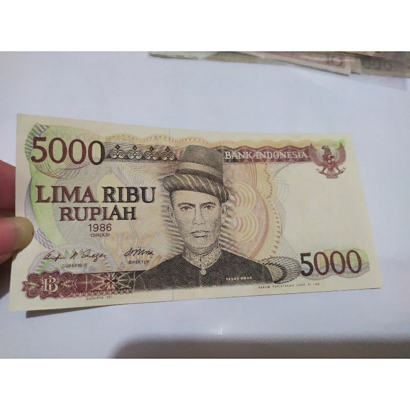uang kertas lama 5000 tengku umar 1986 gress baru