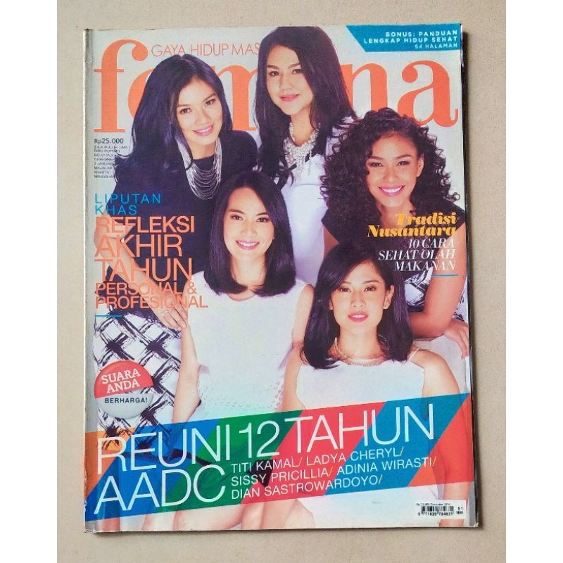 Majalah Femina 27 Desember 2014 : Reuni AADC Dian Sastro,  Titi Kamal, Sissy, Adina Wirasti, Ladya C