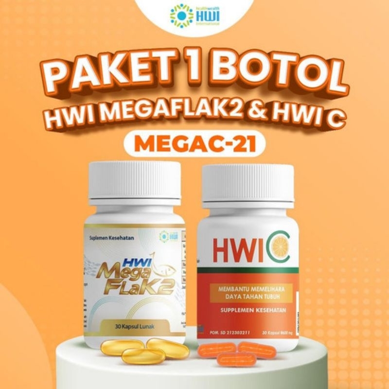 (PROMO PAKET MEGAFLAK2+HWI C)1 BOTOL MEGAFLAK2+1 BOTOL HWI-C#MEMBANTU PENYEMBUHAN KOLESTEROL#MENJAGA