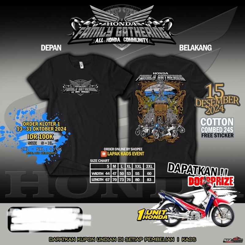 KAOS HONDA FAMILY GATHERING 15 DESEMBER 2024 T-SHIRT HONDA FAMILY GATHERING 15 DESEMBER 2024