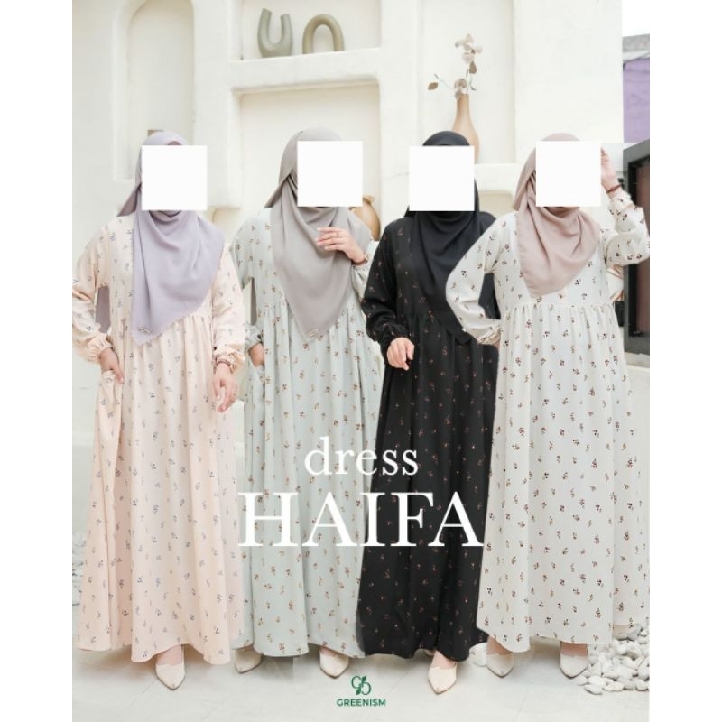 Haifa Dress Greenism Gamis Crinkle Motif