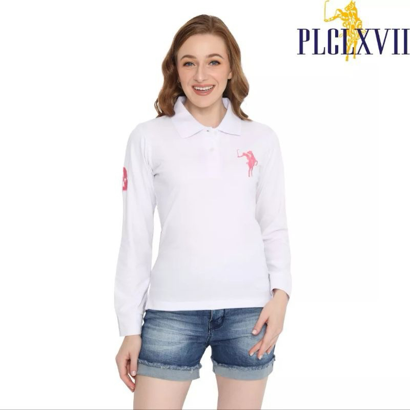 Kaos polo wanita lengan panjang logo bordir