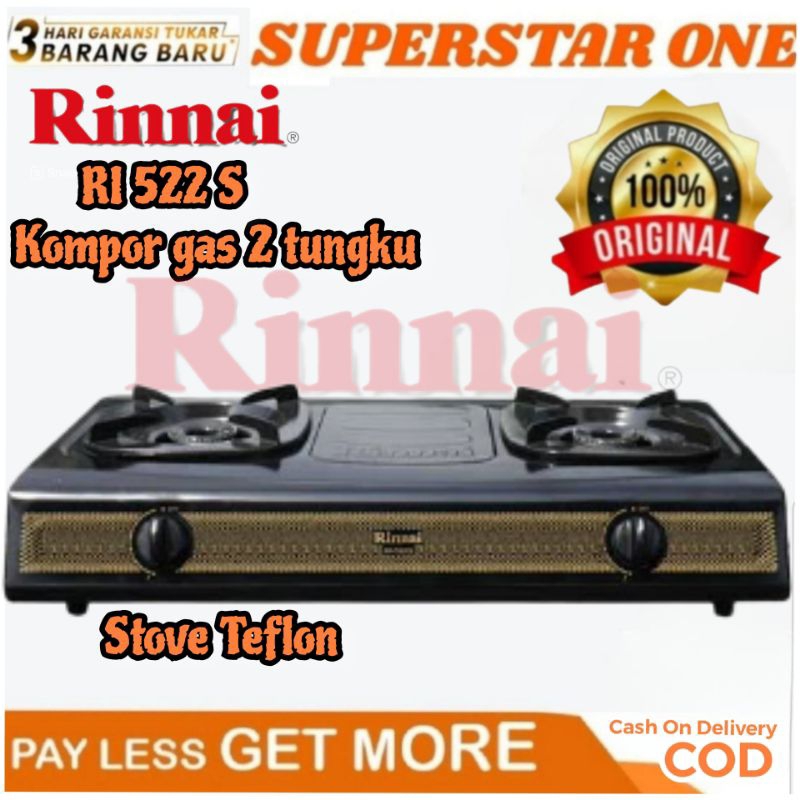 Rinnai RI 522 S kompor gas stove teflon 2 tungku RI-522S/RI-522 S/RI- 522 S/RI522S/RI522 S/RI 522S