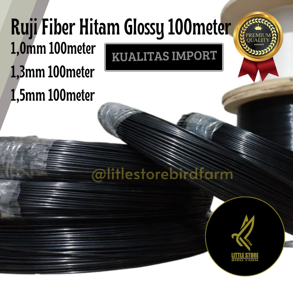 DimasStorr Ruji fiber hitam glossy 100meter kualitas import ukuran 1mm 1,3mm 1,5mm ruji fiber