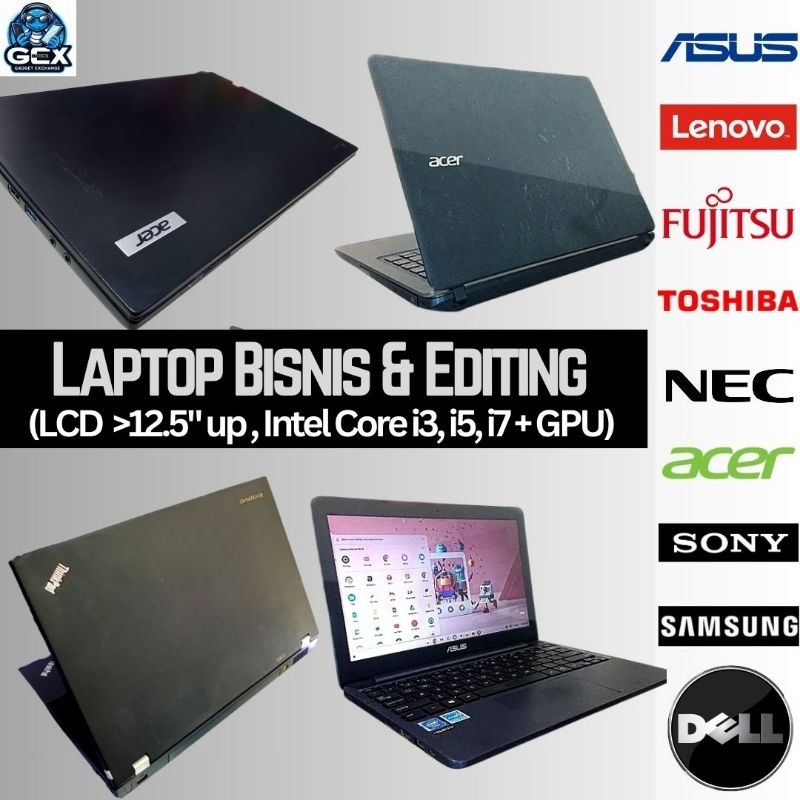 Laptop premium performa tinggi bisnis editing grafis core i3 i5 i7 Asus Lenovo bekas mulus