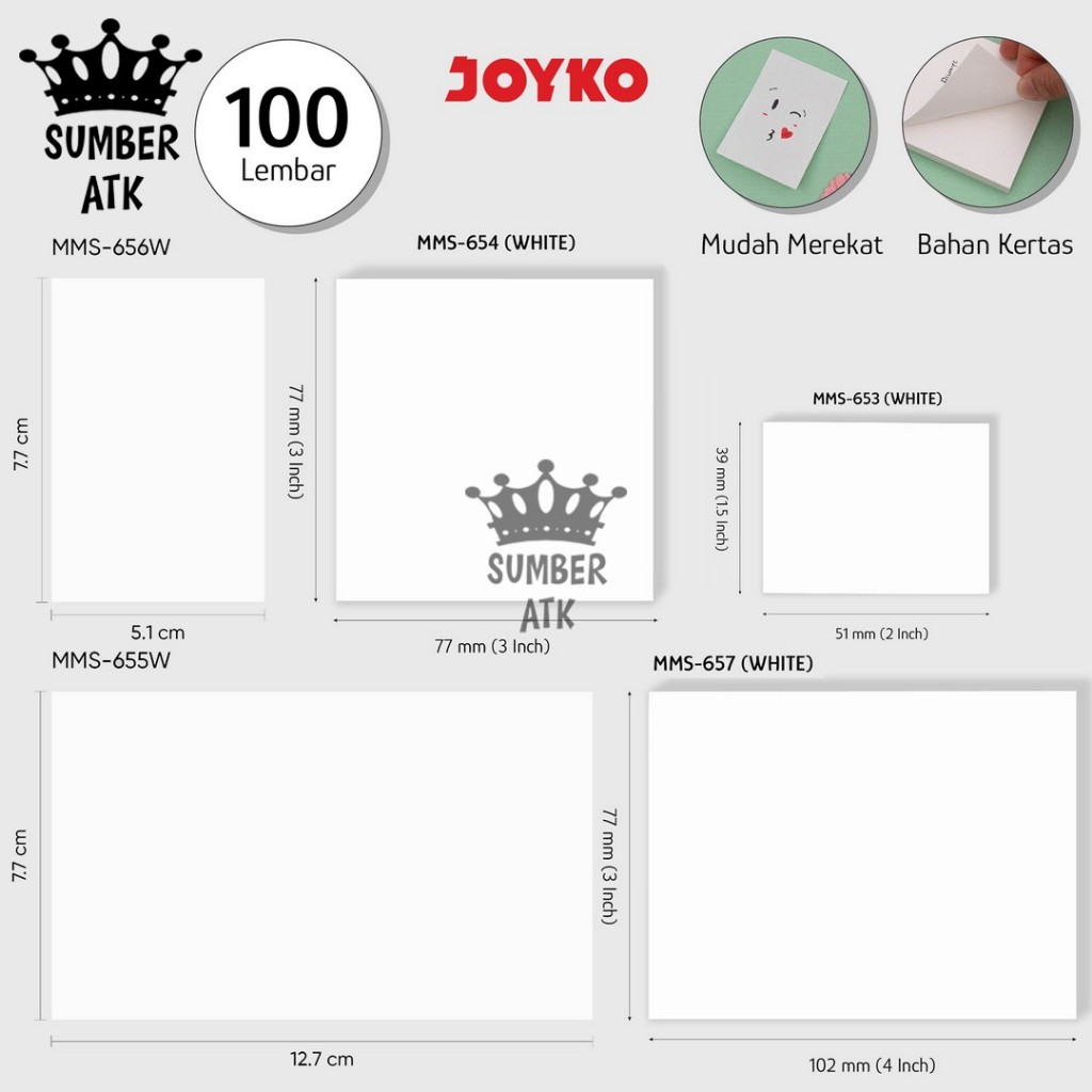 

Memo Stick Sticky Note Kertas Memo Memo Tempel Joyko MMS-653 MMS-654 MMS-655W MMS-656W MMS-657 White Color