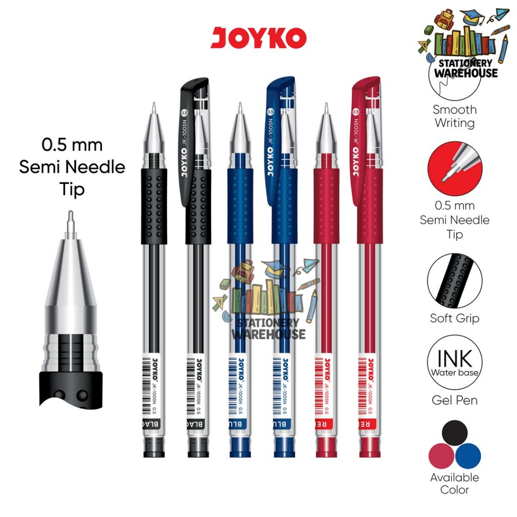 

Gel Pen Pulpen Pena Joyko JK-100SN 0.5 mm Hitam Biru Merah