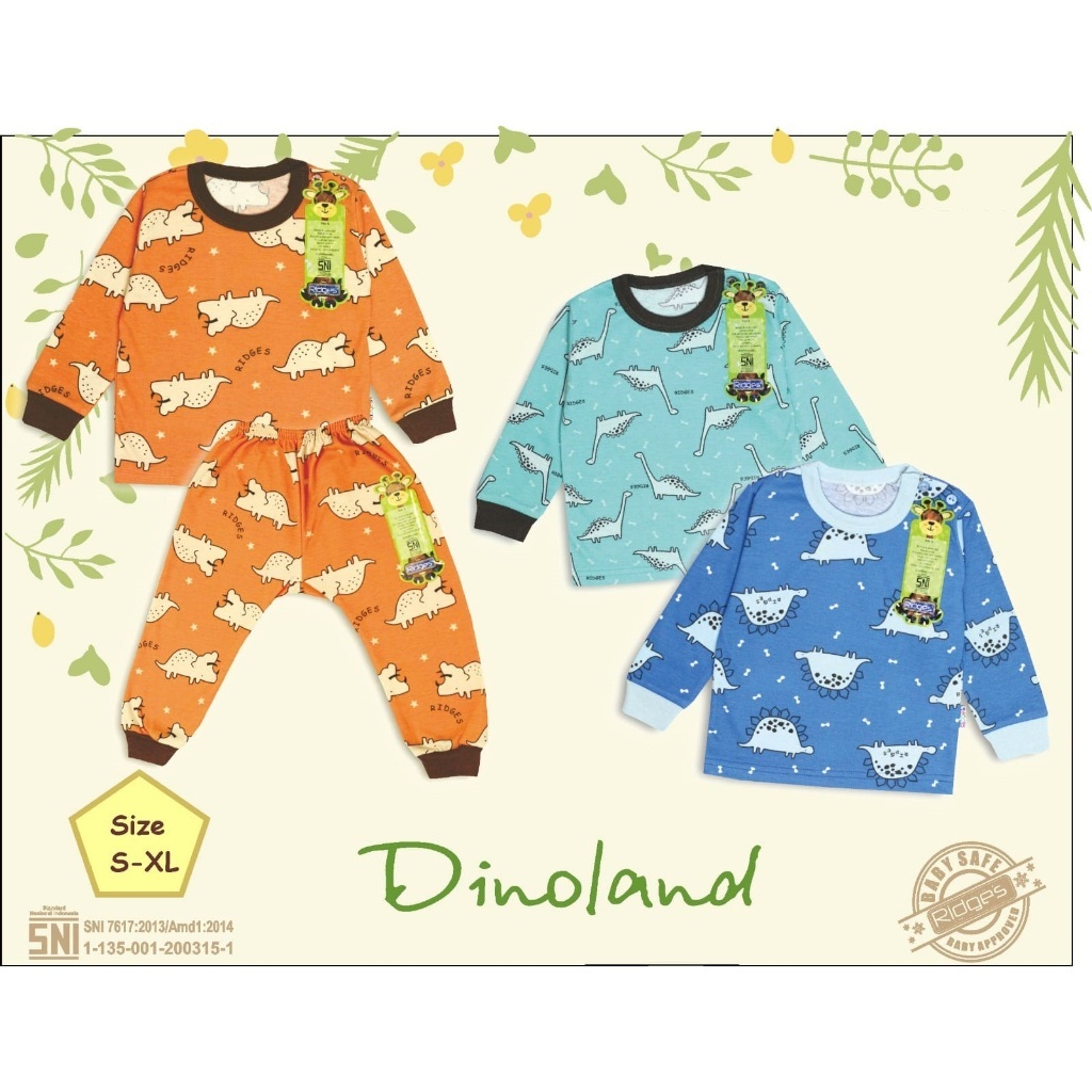 Setelan Oblong Panjang Anak Kancing Pundak Ridges Dinoland SNI / Baju Tidur Anak Adem dan Halus / Pi