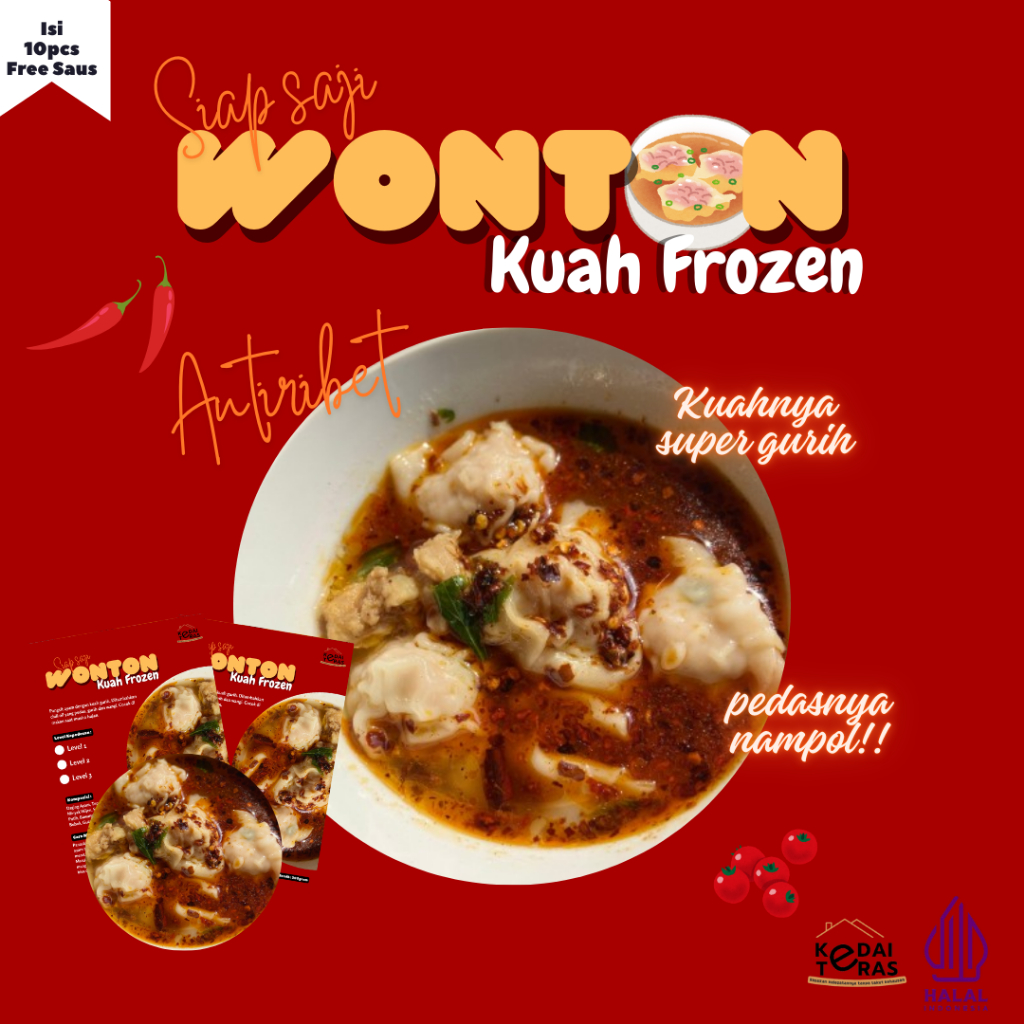 

Wonton Kuah Frozen Food | Wonton Kuah Bumbu Chili Oil 100% Halal Full Daging Ayam Sambal Pedas Gurih