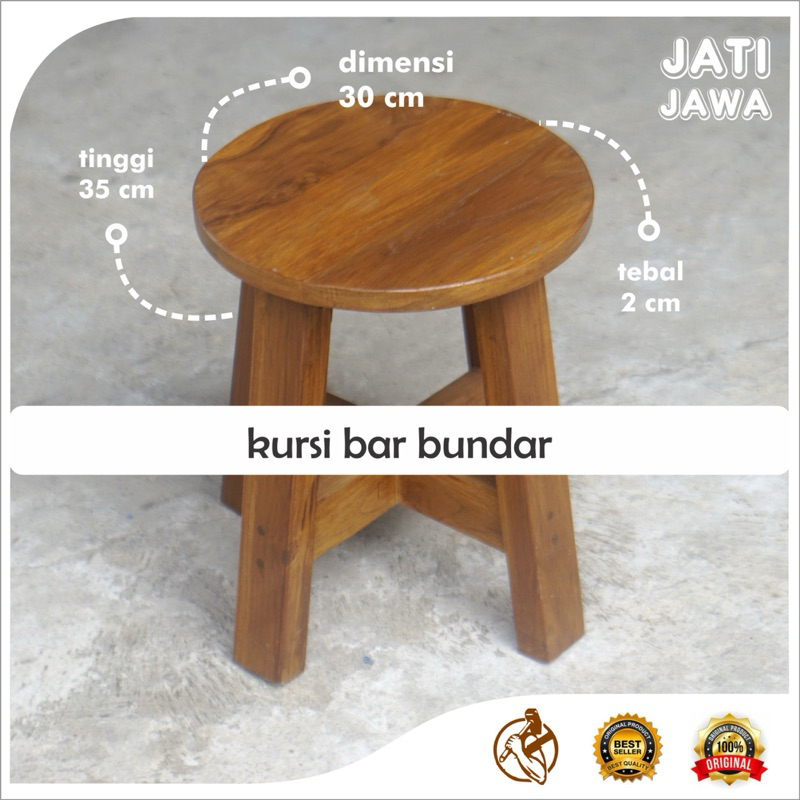 Kursi Bar Mini Bangku Warung Makan dan Cafe Papan Bundar Kaki Silang Tinggi 35 cm Bahan Kayu Jati Ja