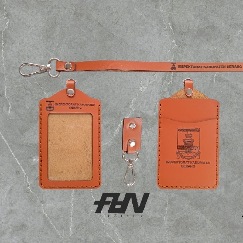 

Lanyard id card holder kulit name tag kulit asli