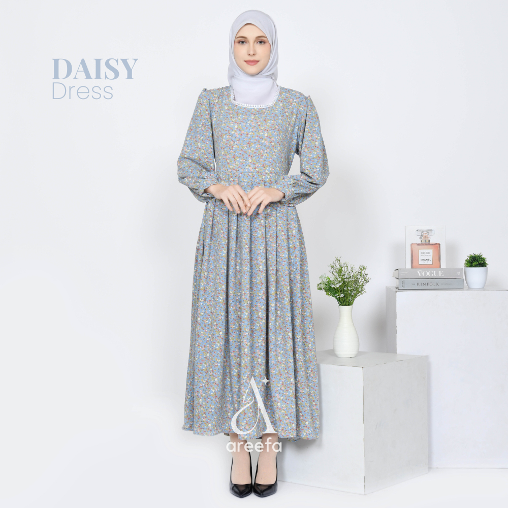 Gamis Dress Remaja Pesta Mewah Elegan Motif Bunga Bunga Korean Style Aesthetic | Areefa Exclusive