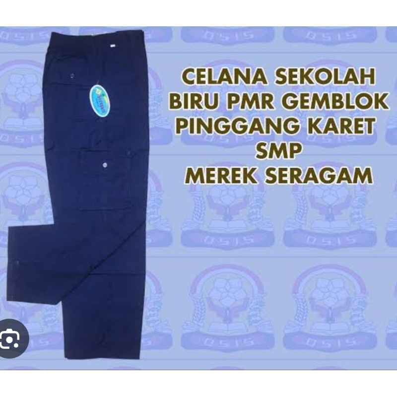 CELANA PMR *SMP* BIRU PANJANG KANTONG PDL*Tersedia ukuran jumbo