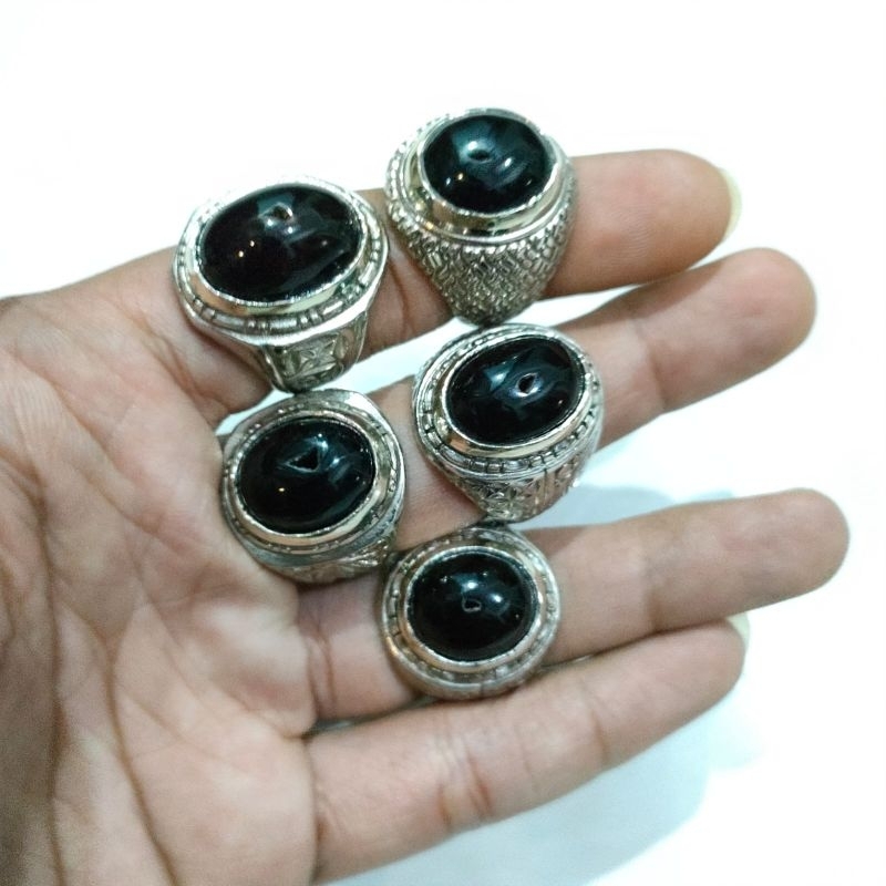 CINCIN BATU AKIK COMBONG HITAM RING ALPAKA