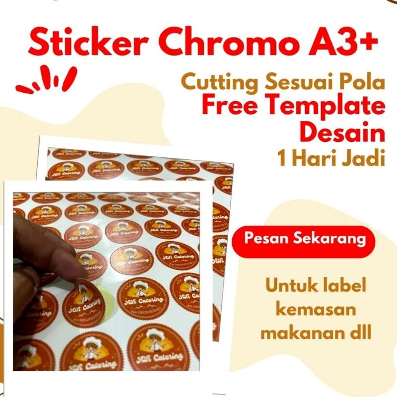 

Cetak Sticker Custom Label / Stiker Chromo/ ukuran kertas A3+ untuk Toko Olshop Makanan Minuman Toples Kaleng Stiker Anti Luntur