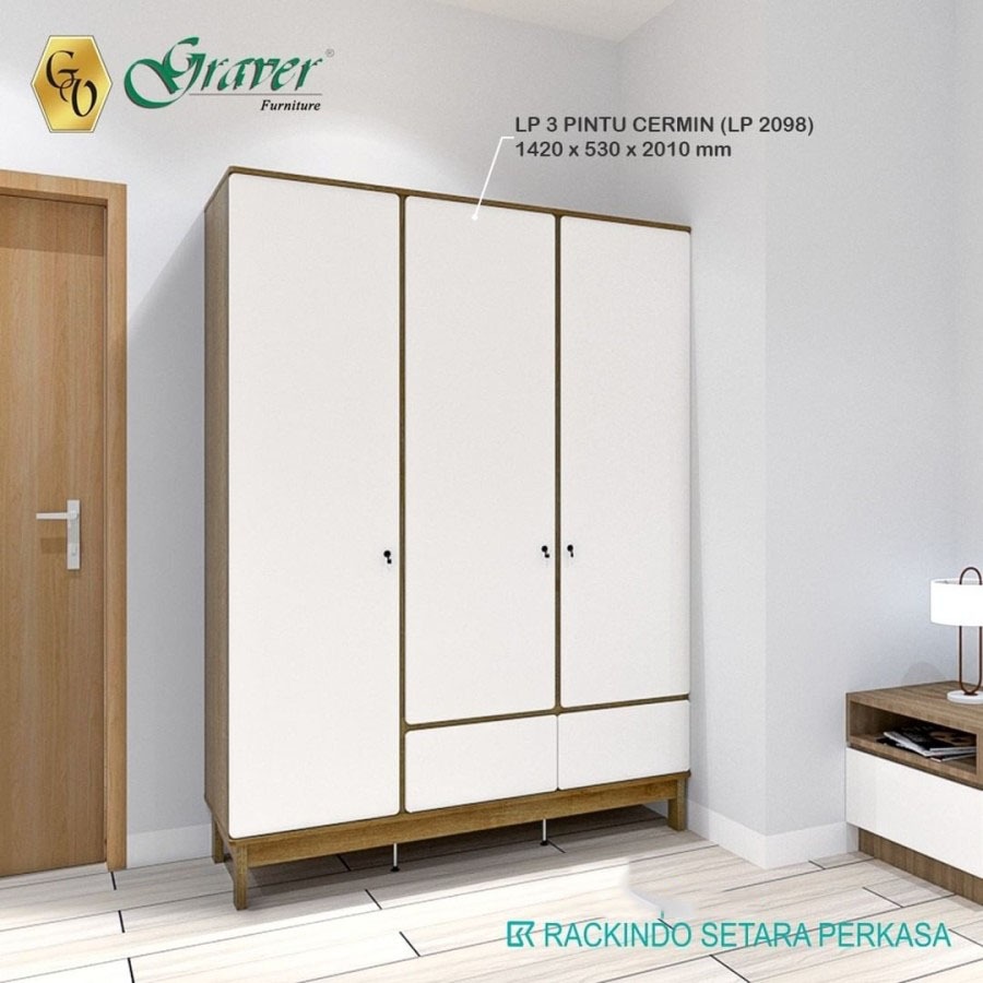 Lemari Baju 3 Pintu Lemari Pakaian 3 Pintu Premium Graver