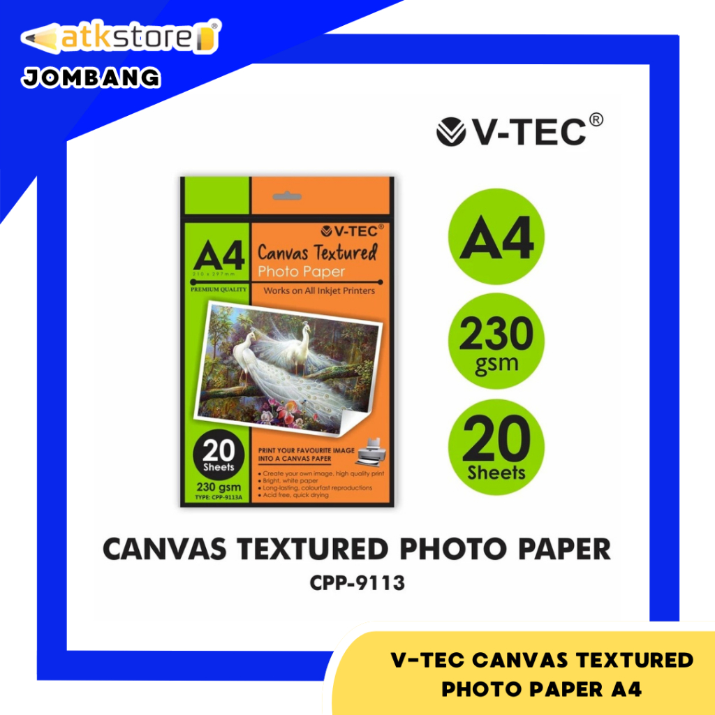 

VTEC CANVAS TEXTURED PHOTO PAPER A4 230GRAM (TYPE CPP-9113A) - KERTAS FOTO TEKSTUR KANVAS - ATJ