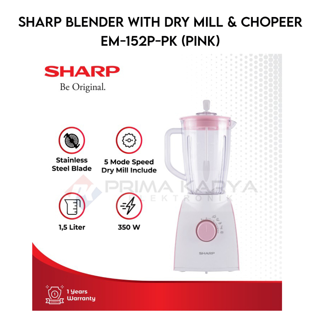BLENDER SHARP,  BLENDER PLASTIK 1.5 LITER 3 IN 1 EM-152P-PK