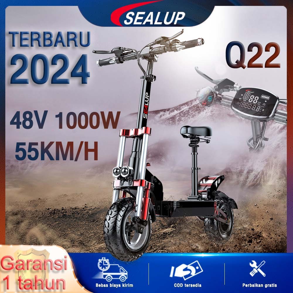 Skuter elektrik lipat off-road SEALUP Q22 Skuter Listrik dewasa 1000W 500W 12 inch ban tubeless Elec