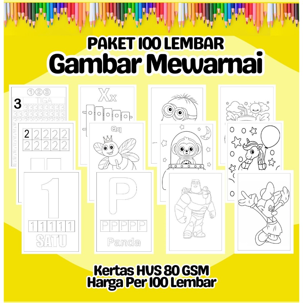 

Paket 100 Lembar Kertas Gambar Mewarnai Murah - Anak TK SD PAUD Remaja - Kertas HVS A4 A5 80 GSM - Bukan Buku Gambar Hanya Sketsa Per Lembar