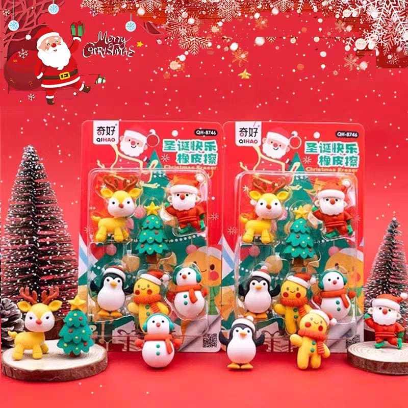 

8746 Eraser Set Penghapus Motif Natal Santa Bongkar Pasang Souvenir Gift