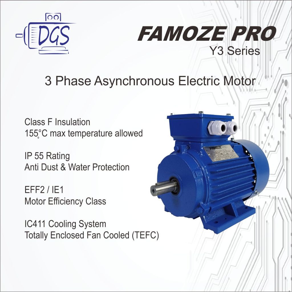 Famoze Pro Dinamo Y3 4 HP 3 Kw 3 Phase 380V Electric Motor Penggerak Full Tembaga