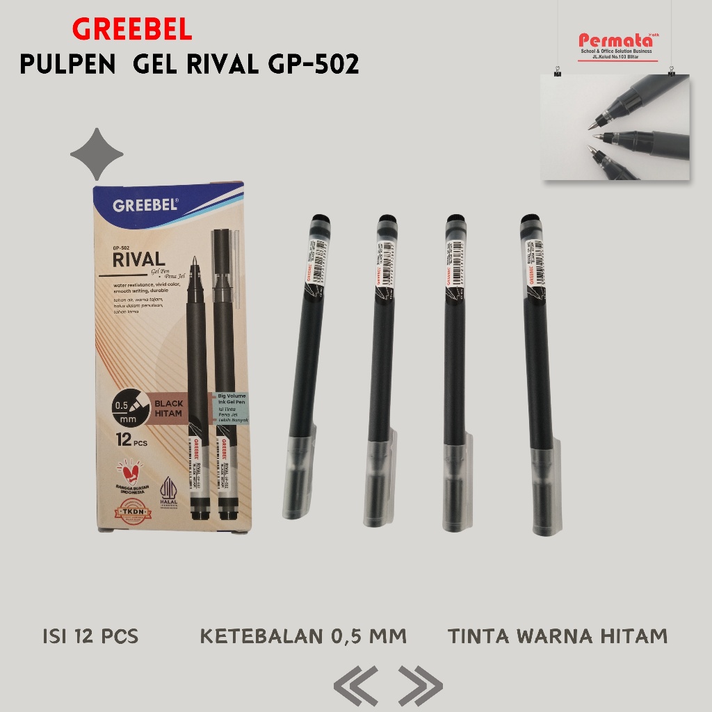 

Pulpen Jel Greeble RIVAL 0.5 mm Hitam/ Bulpen Tinta Gel