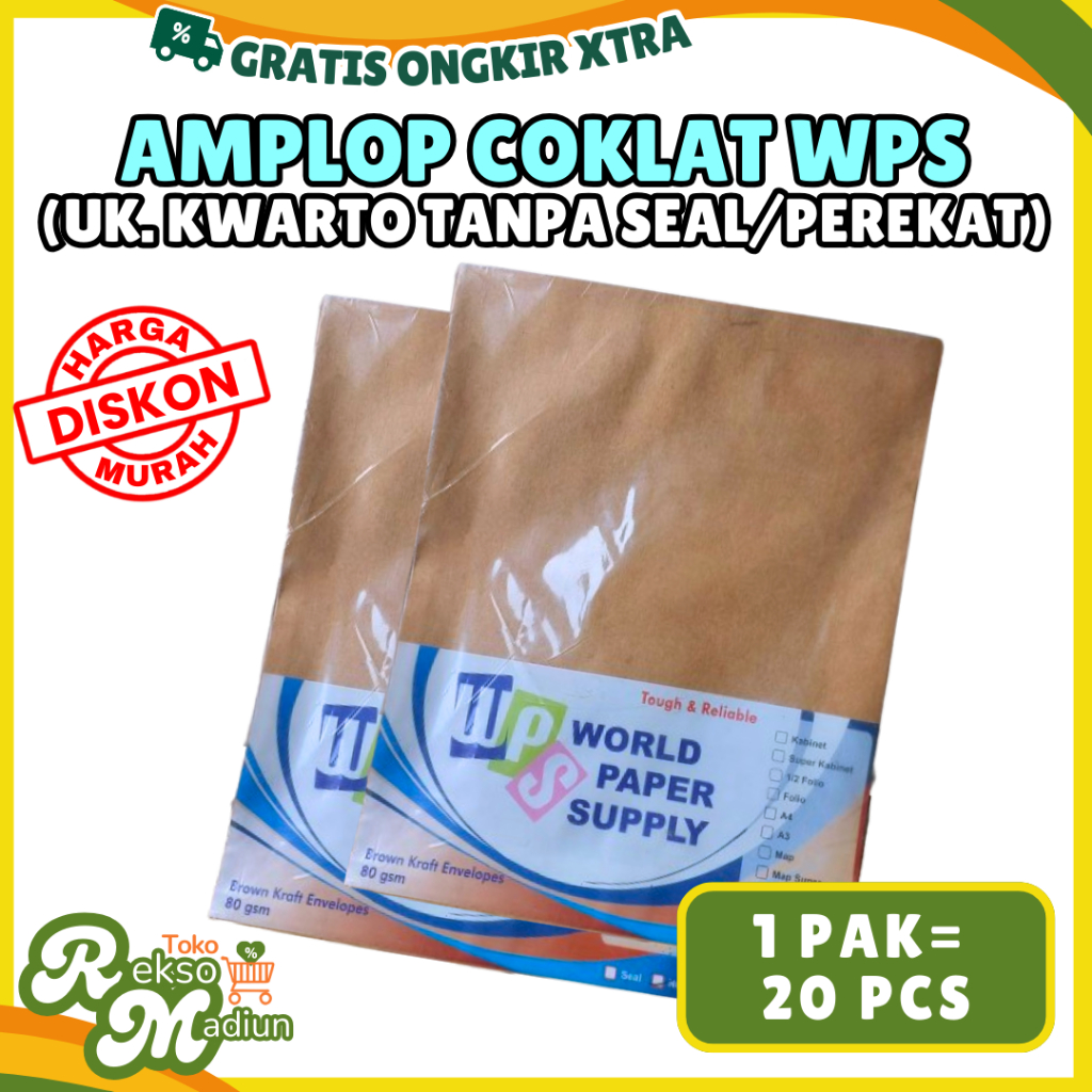 

AMPLOP COKLAT POLOS WPS KWARTO TANPA SEAL 1 Pak Isi 20 PCS - 21 x 27 cm Kuarto Quarto