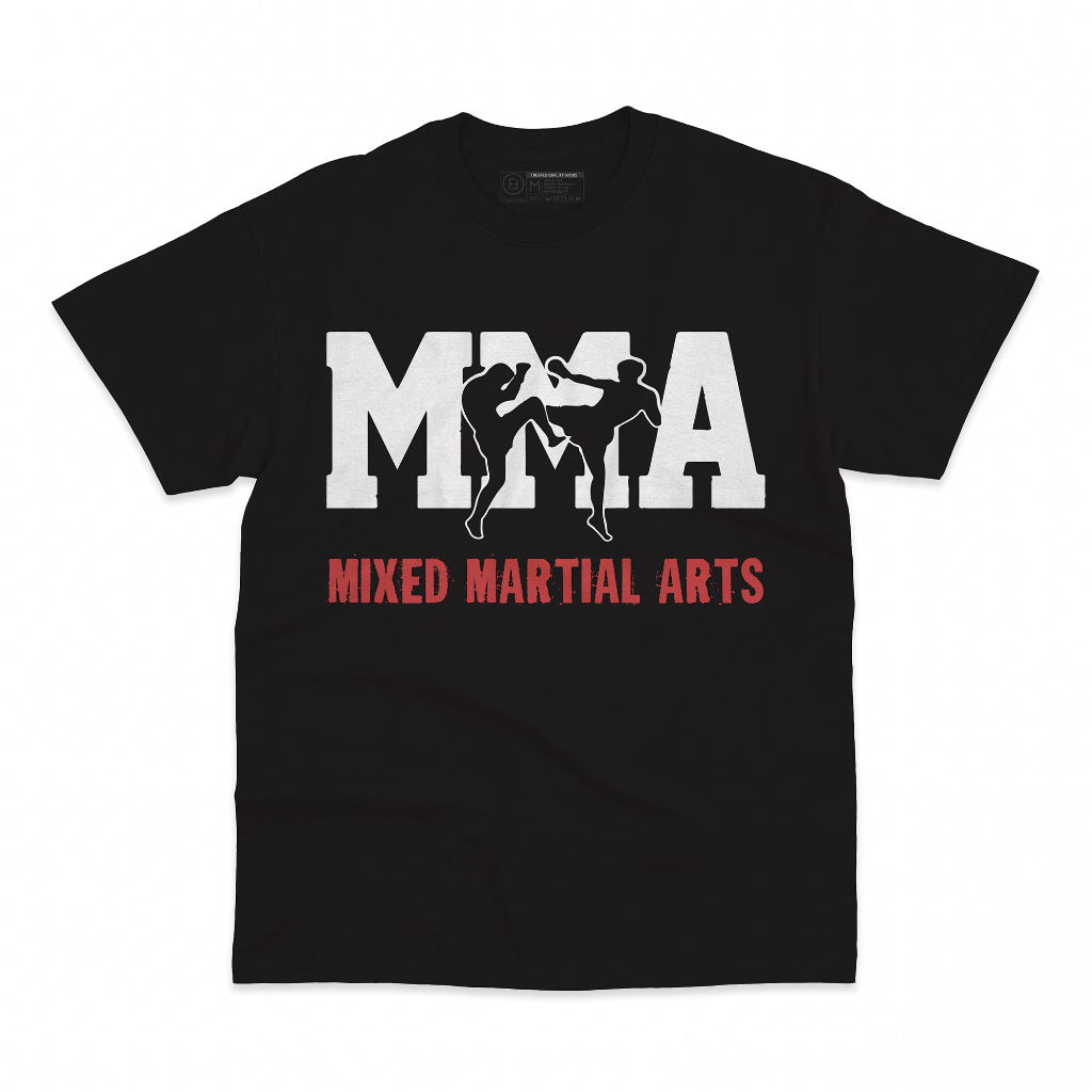 Kaos MMA Fighter Elite Cowok Hitam Putih Baju T shirt Boxing Katun Combed 24s Distro Lengan Pendek