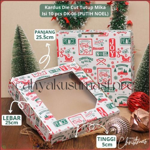 

( 10pcs ) Box Mika Natal isi 4 Toples 250gr Kue Kering Motif White Christmas Packaging Hampers Ukuran 25x25x5 cm