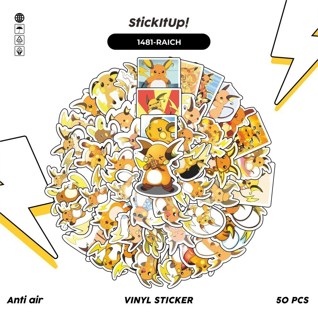 

COD✨ 100 Pcs Stiker Pokemon Raichu Lucu Anti Air Untuk Dekorasi Notebook Sepeda Skateboard Handphone DIY
