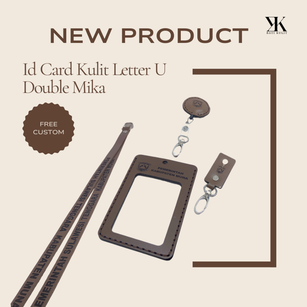 

Gantungan Id Card Holder Kalung Nametag 2 Sisi Mika Lanyard Kulit Asli Premium Custom