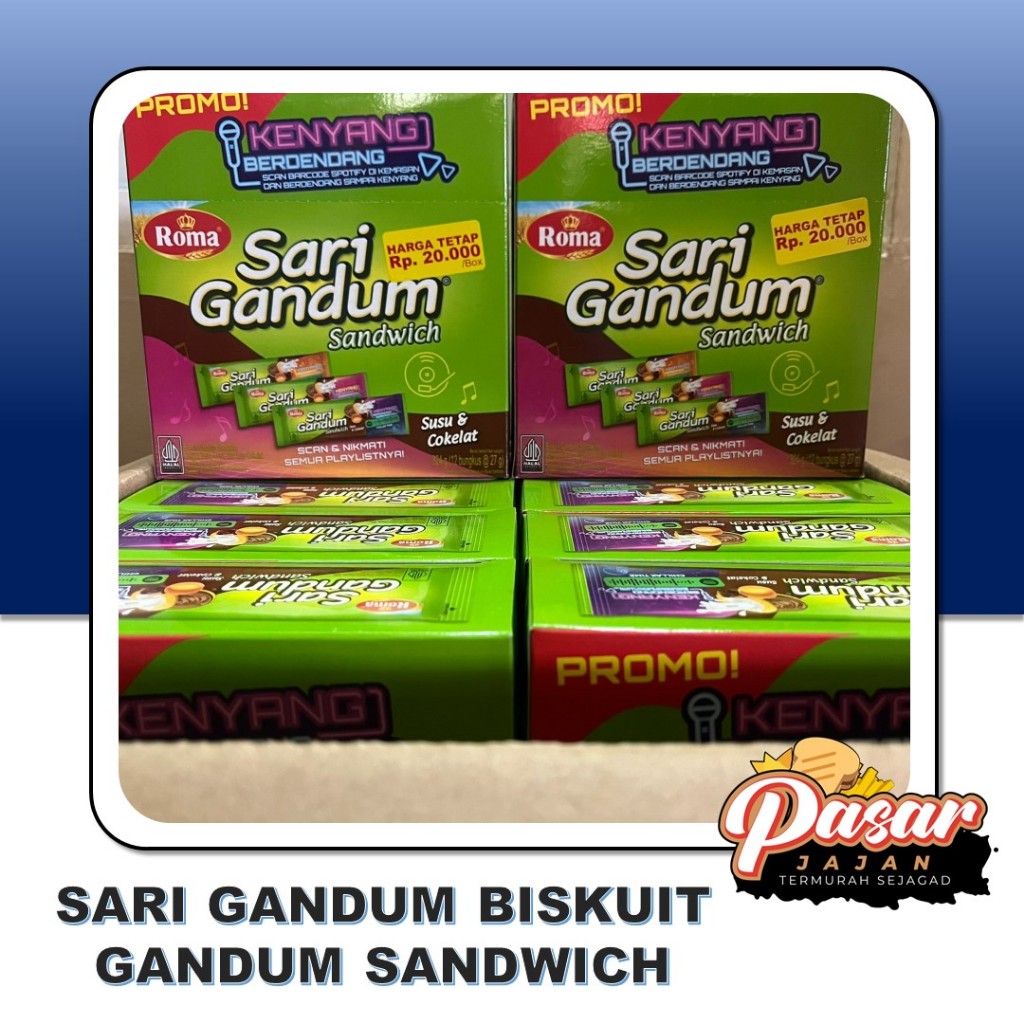 

Sari Gandum Biskuit Gandum Sandwich Cokelat Isi 12pcs x 17gr