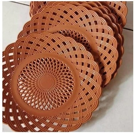 Piring Rotan Anyam Plastik Motif Bunga