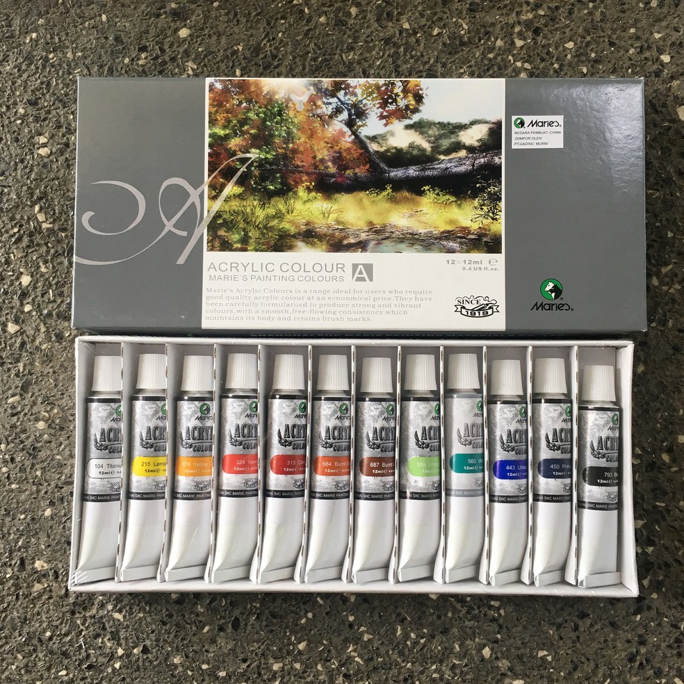 

KODE T6T3 Cat Lukis Akrilik Maries Acrylic Colour Set 12 Warna x 12 ml Series Maries 12x12ml Kanvas Paint Murah