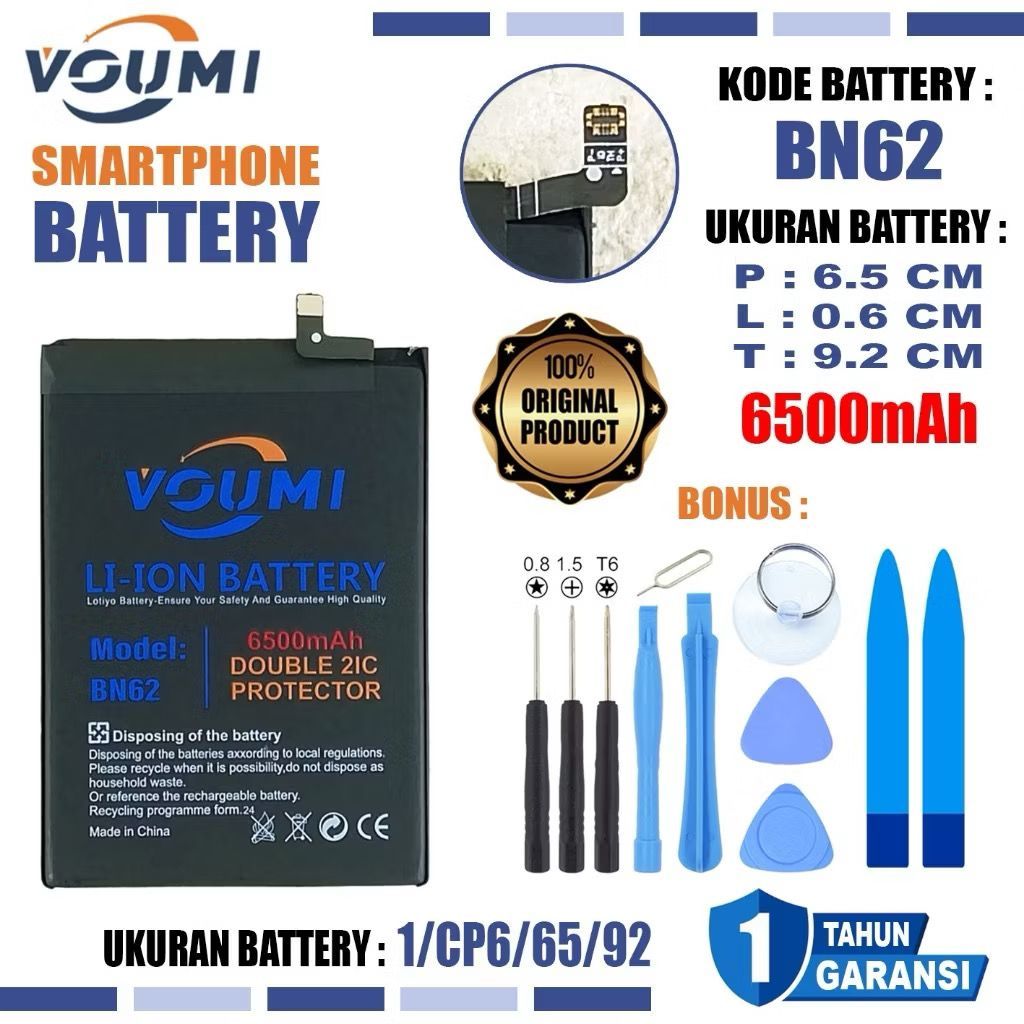 VOUMI Baterai Battery BN62 Double IC Double Power high Capacity 6500MAH Compatible Hp Xiaomi Redmi 9