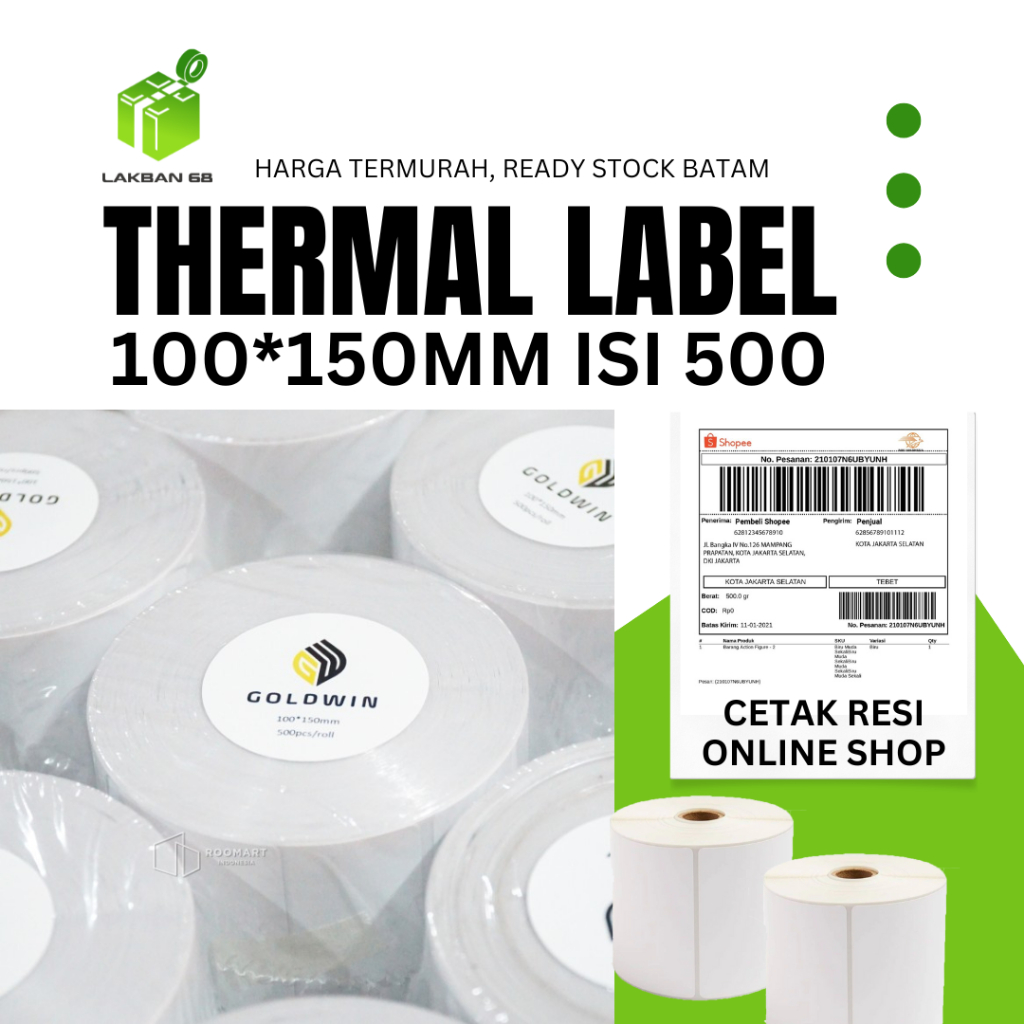 

READY BATAM - Thermal Label Sticker Resi Online 10x15cm merk GOLDWIN WINSTAR PREMIUM Termurah