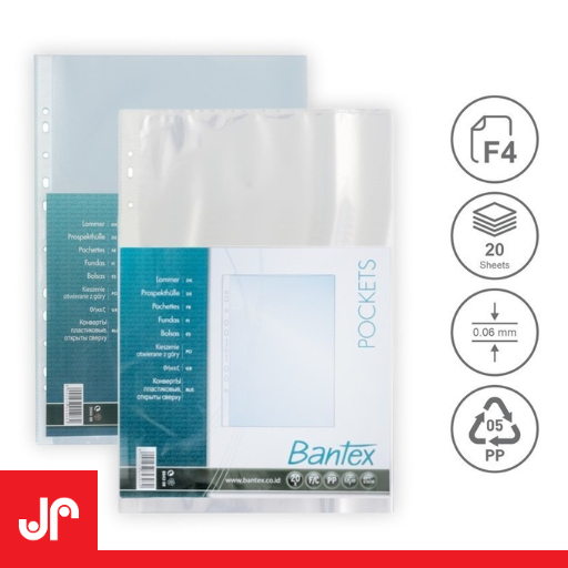 

BANTEX PP POCKET A4 F4 FILE ANTIGLARE 20 SHEETS 0.06 THICKNESS 8843 08 2040 08