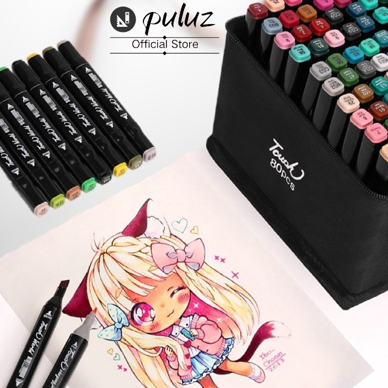 

KODE U2U2 Spidol hitam berujung ganda set kuas pewarna berbasis minyak yang cepat kering pensil cat air khusus anak sekolah