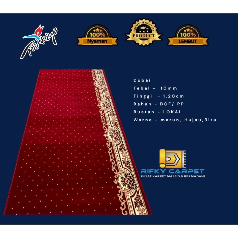 Karpet Masjid Sajadah Masjid Roll Dubai Motif Polos Bintik Meteran