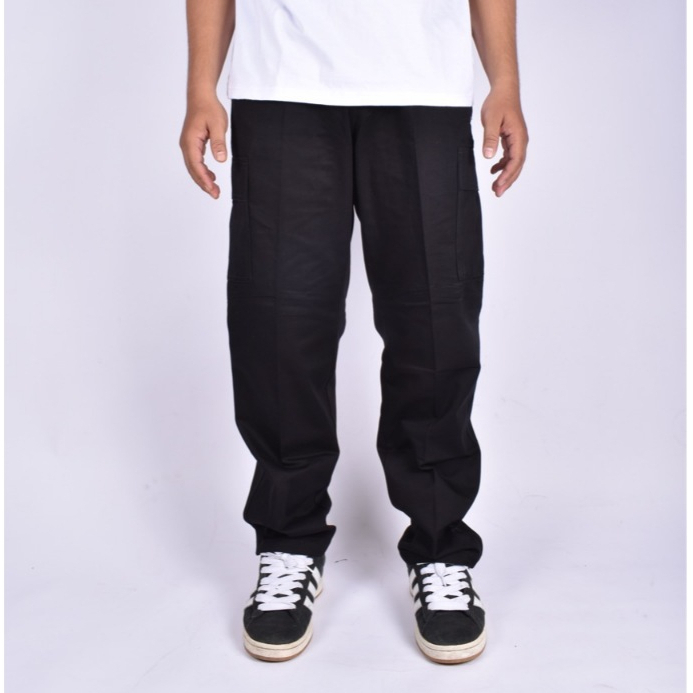 AIRSCOOP - Celana Cargo Panjang Hitam Loosefit Gombrong | Celana Cargo Panjang Pria