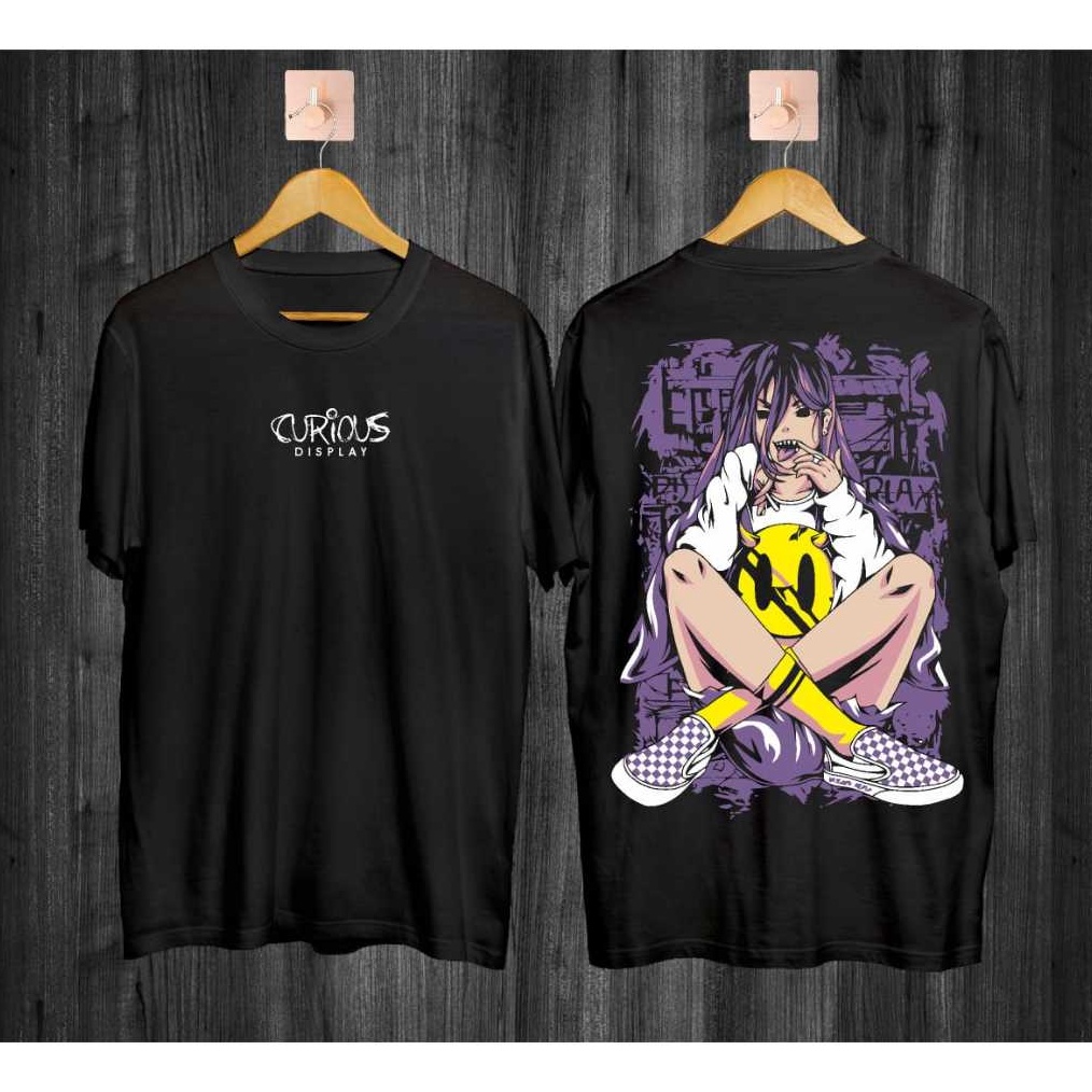 SALE SALE KAOS DIRTRO TERLATIS CURIOUS HITAM DISPLAY KAOS TEARU PRIA POLOS  KAOA SAON DEPAN BELAKANG