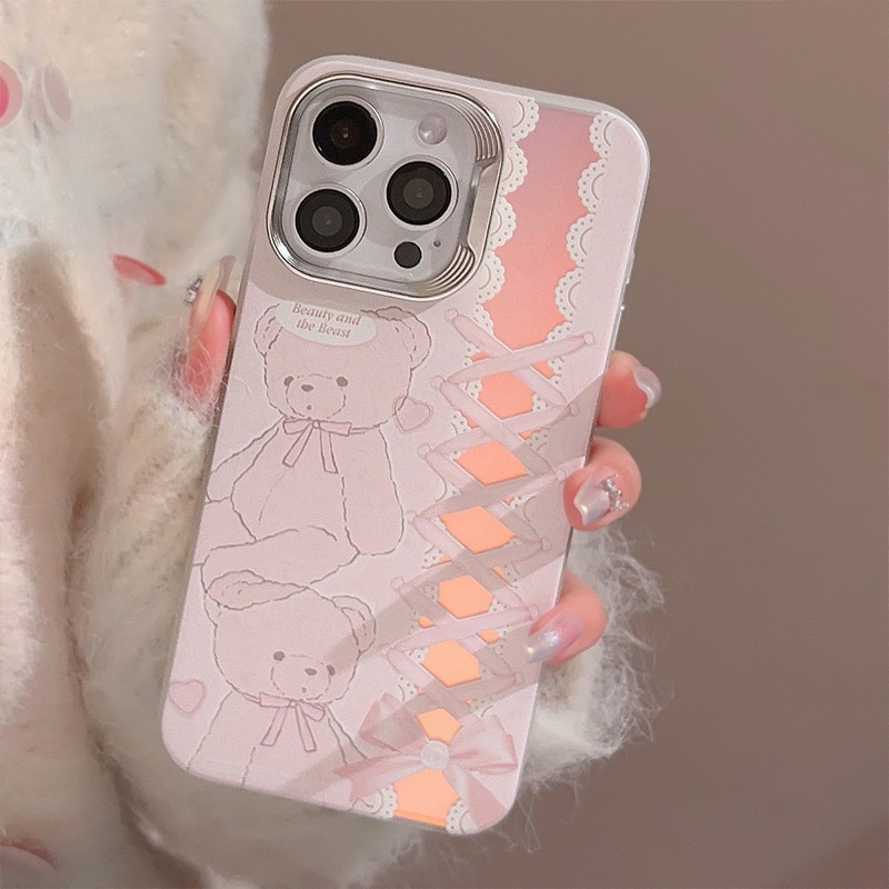 LMC - Bear Ribbon Pink Aesthetic Case Casing Iphone 15/14/13/12/11