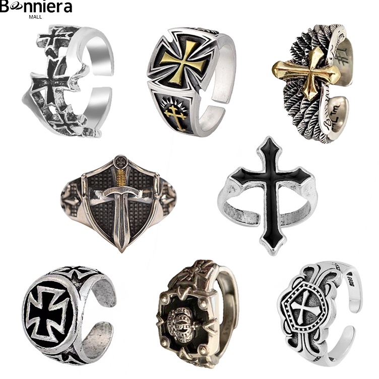 Lagi murah MurahCODCincin SalibCincin Cross HitamCincin Retro PriaCincin Titanium Pria Punk Gaya Roc