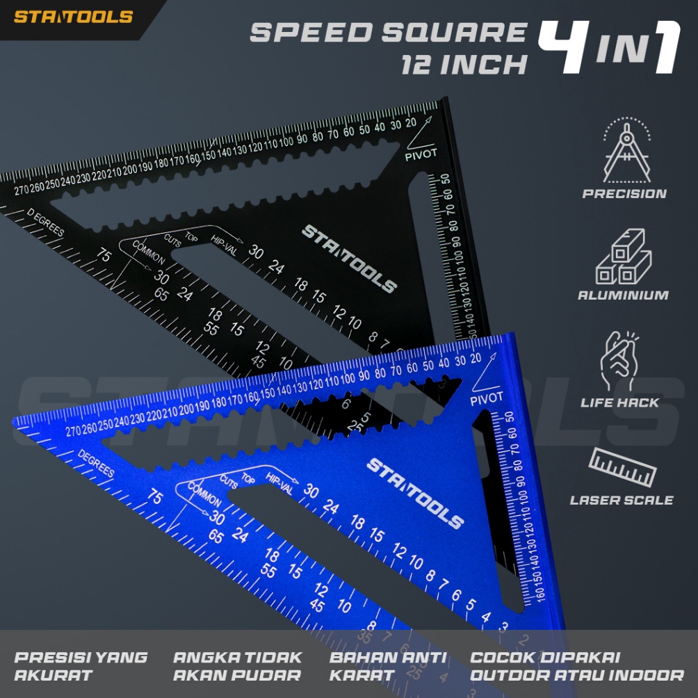 

KODE X5B Speed Square 12 Inch Besar 3cm penggaris segitiga woodworking alat tukang kayu