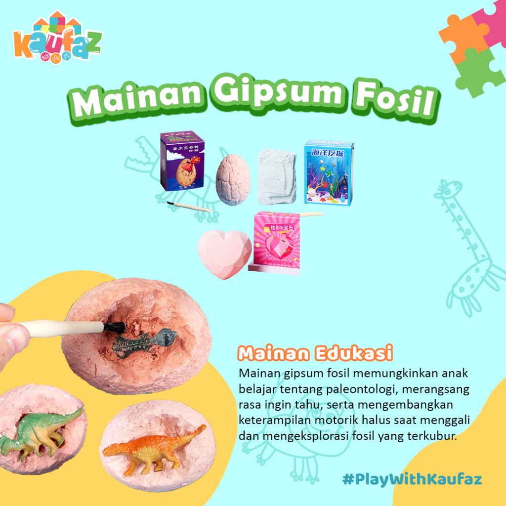 KAUFAZ Mainan Anak Gipsum Fosil Dinosaurus Arkeologi Permata Mutiara