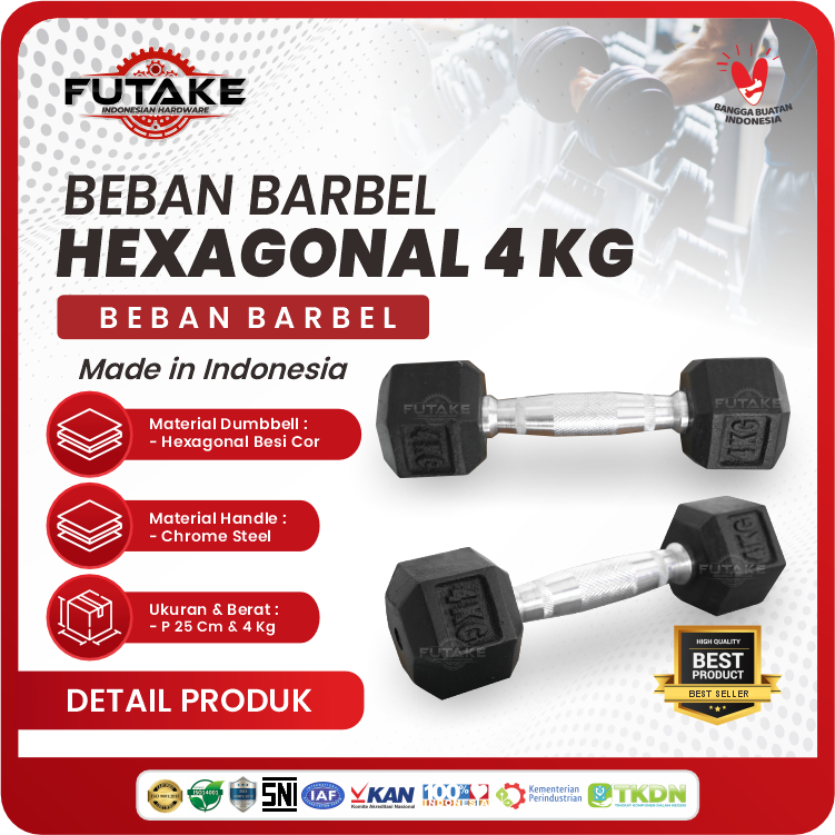 SET BARBELL DUMBELL HEXAGONAL 4 KG SET BARBEL HEXAGONAL BESI COR 4 KG