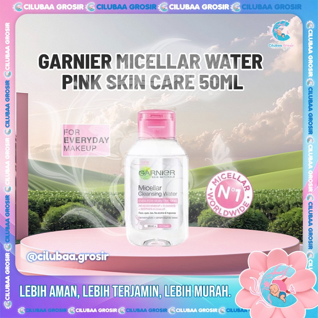 GARNIER Micellar Water Pink Skin Care 50mL || Pembersih Wajah & Makeup Untuk Kulit Sensitif